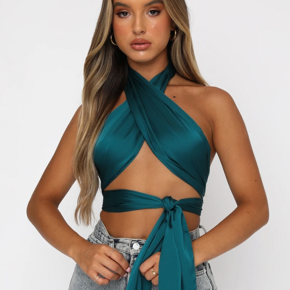 White Fox Boutique Scarf Wrap Top Forest Green